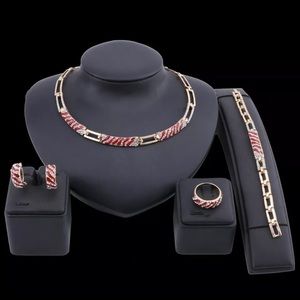Crystal Red Enamel Necklace Bracelet Earring Ring Set